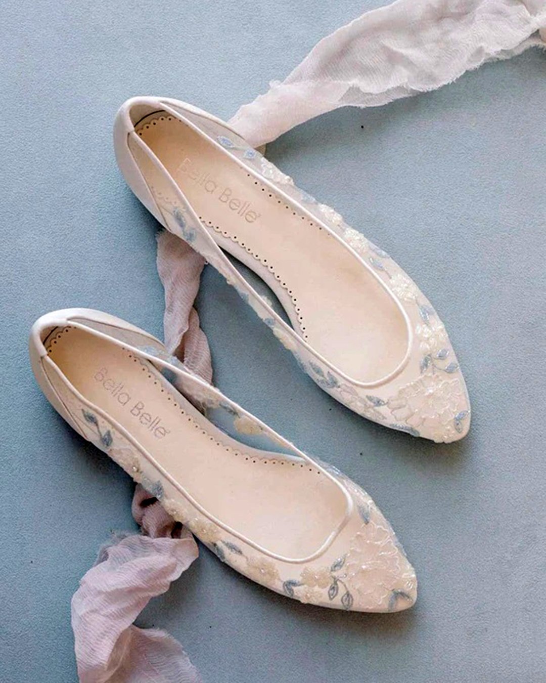 blue floral lace ivory wedding flats bella belle shoes