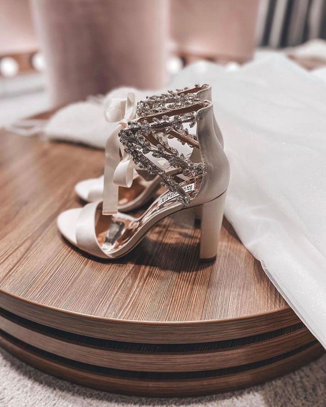 comfortable nude bridal block heels jewel badgleymischka