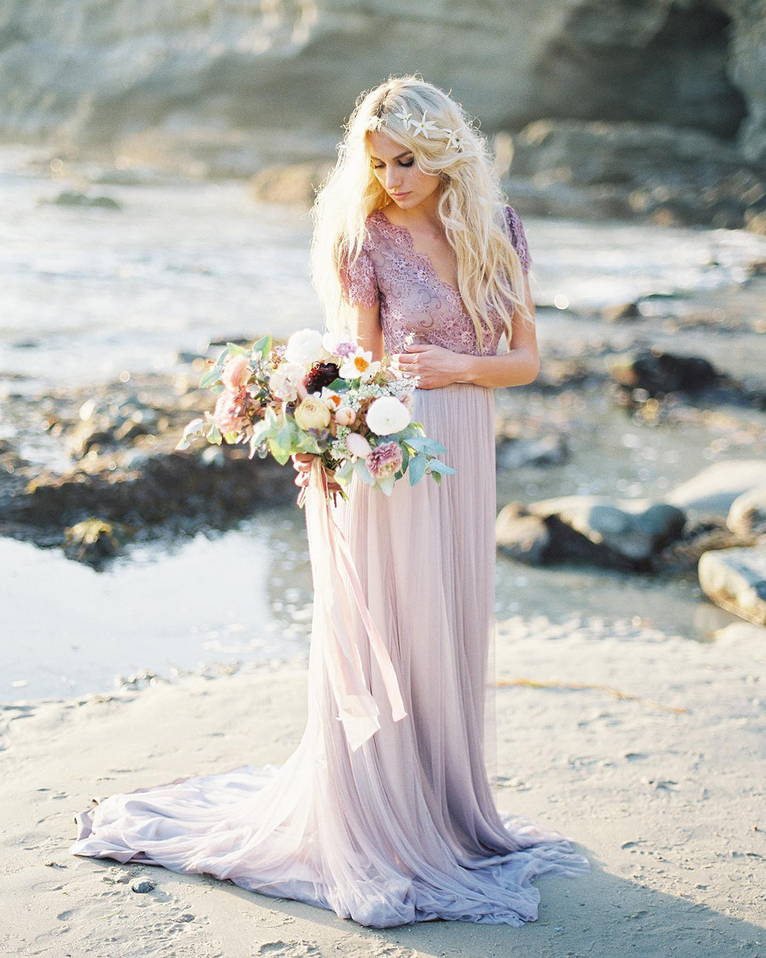 destination wedding dresses a line lace top purple beach emy riggs