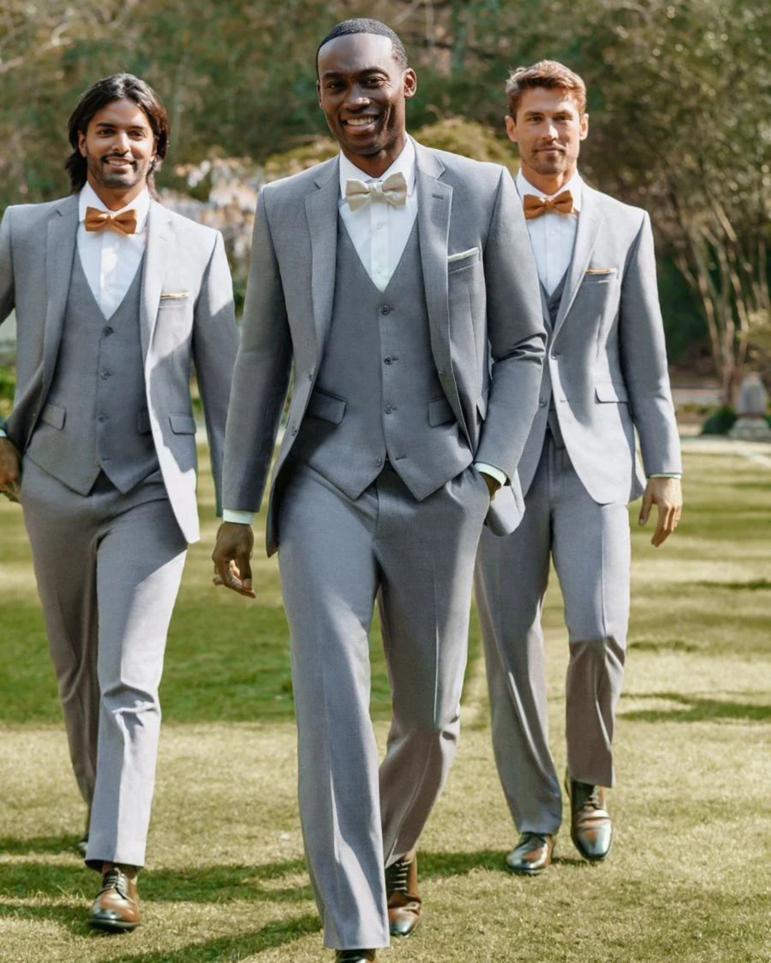 groomsmen attire grey jacket with bow tie masculinoformal