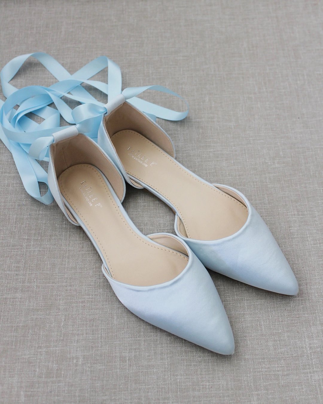 light blue satin flats