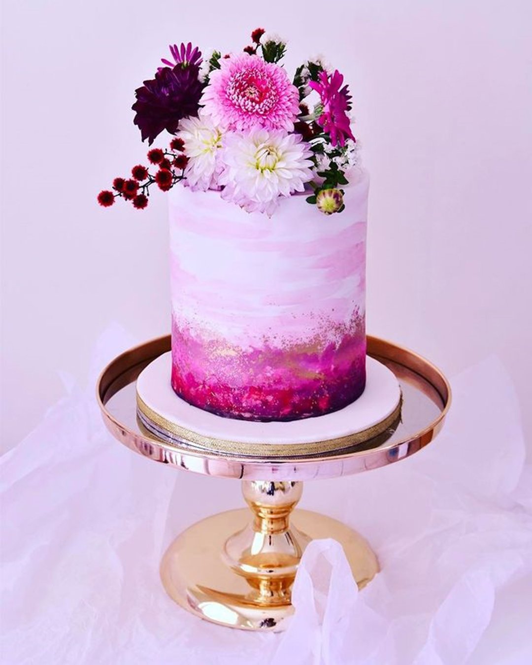 marble wedding cakes with gentle flowers pink