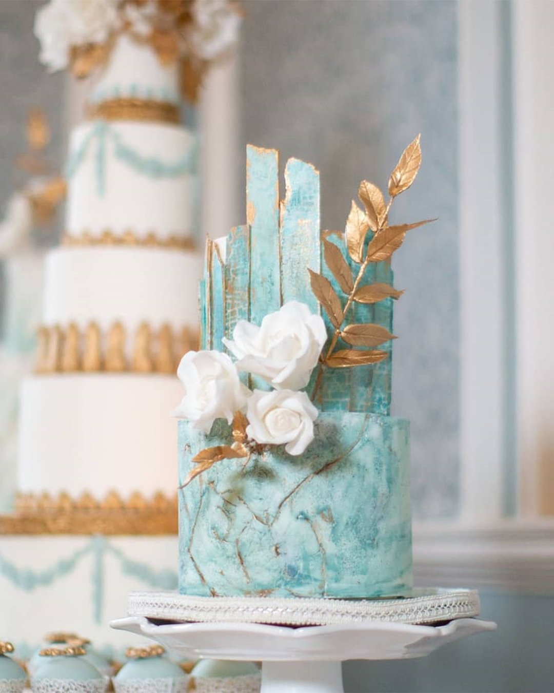 marble wedding cakes with metallic accents
