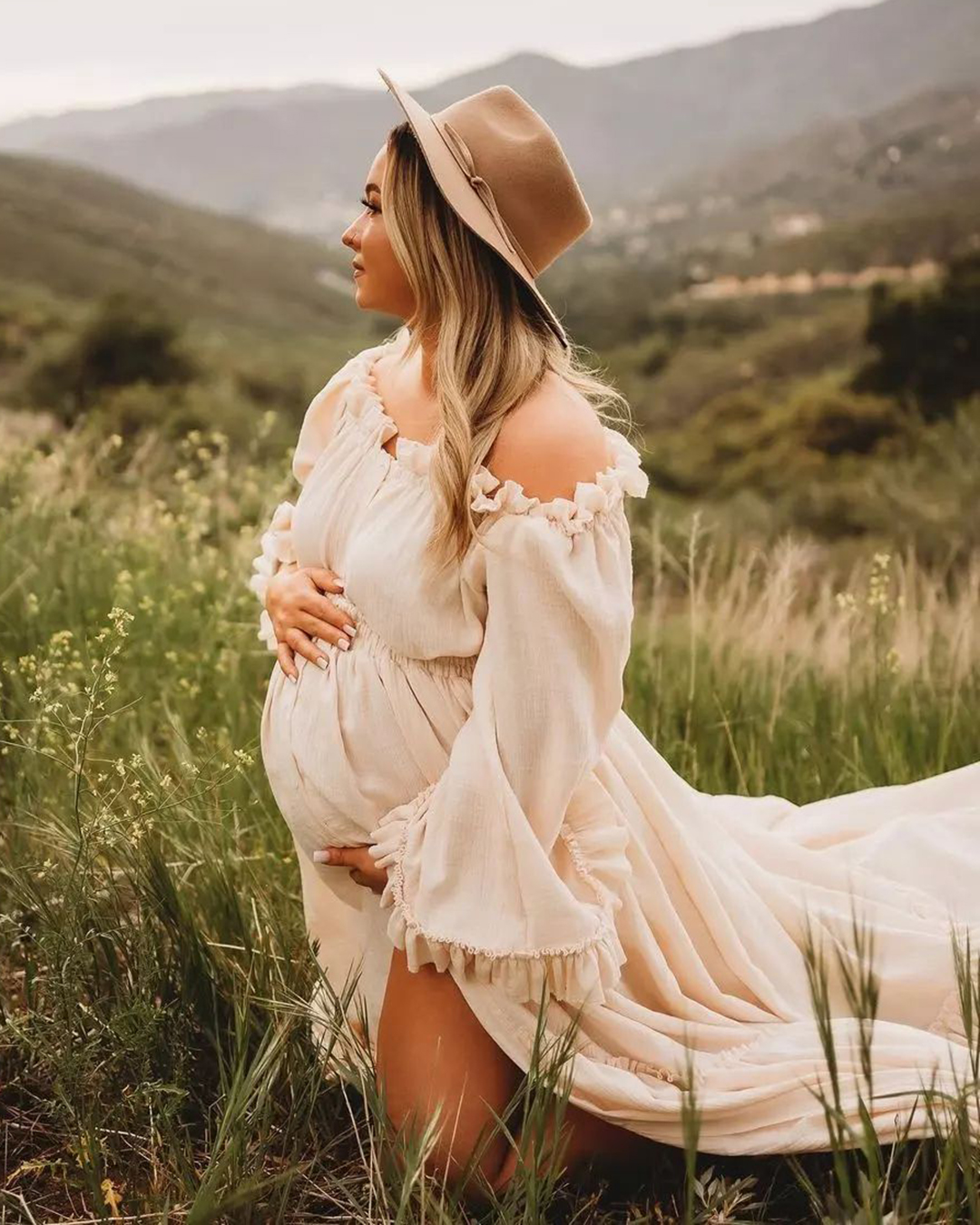 maternity wedding dresses boho with long sleeves off the shoulder rustic zebubeyou