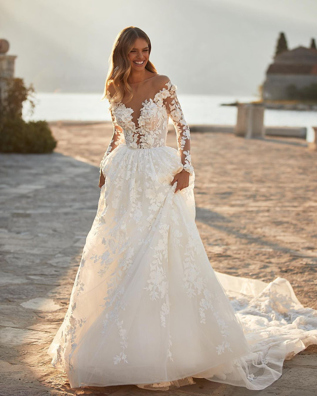 most pinned wedding dresses a line with long sleeves lace millanova