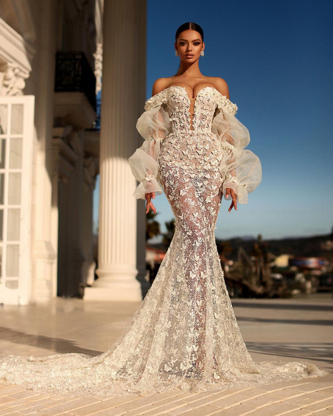 off the shoulder wedding dresses mermiad with long sleeves sexy fjolla haxhismajliofficial