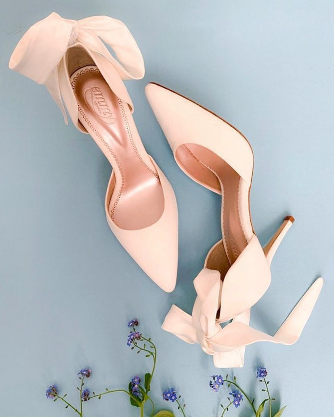 simple nude bridal shoes heel with bow emmylondonofficial
