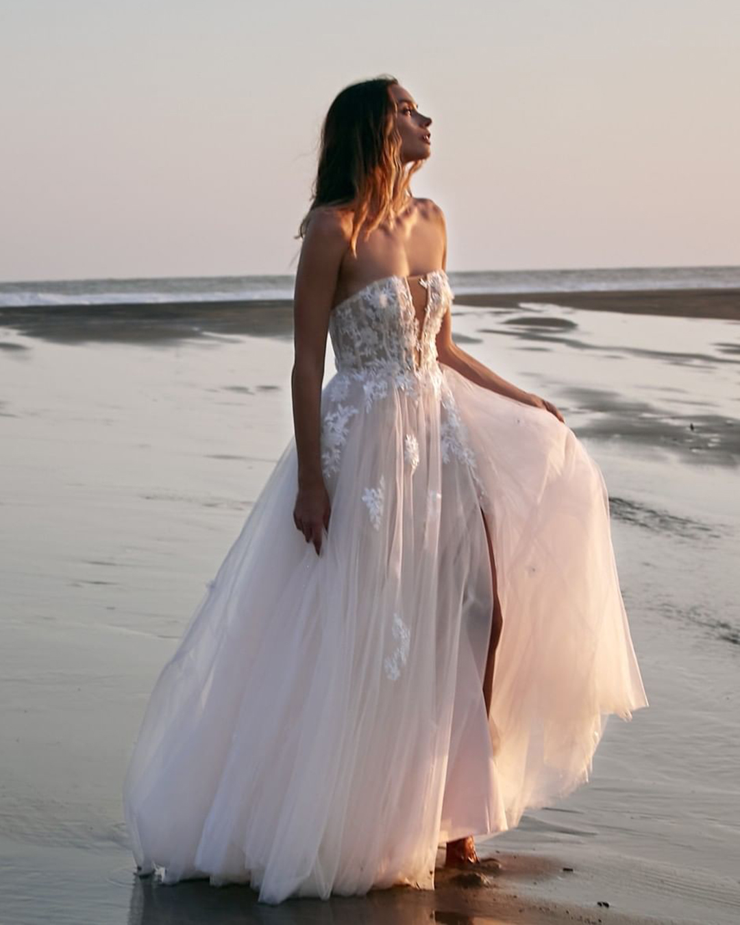 strapless wedding dresses a line lace beach wtoowatters
