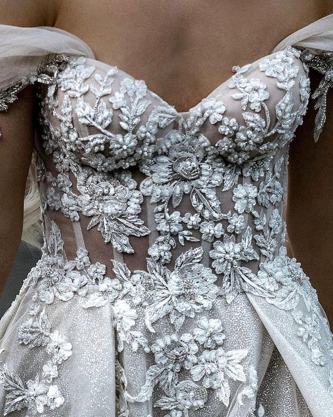 sweetheart neckline wedding dress detail floral appliques strapless neckline galialahav