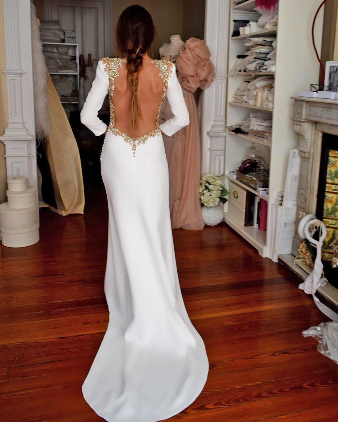 vintage inspired wedding dresses sheath with long sleeves floral aliciaruedaatelier