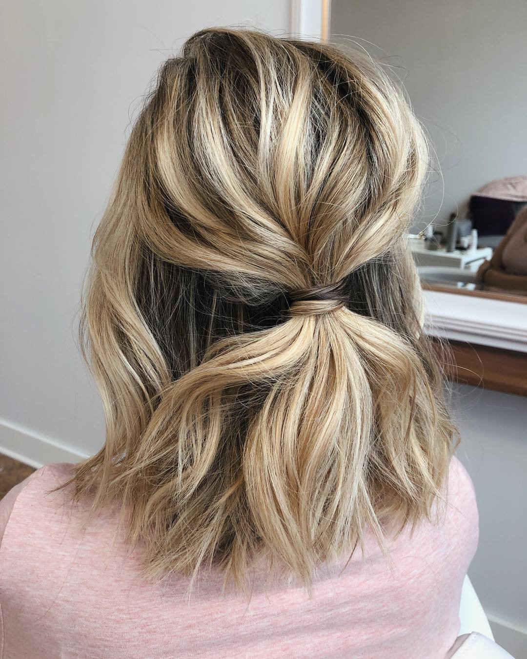 wedding updos for short hair messy half up with ponytail krystlewaiviohair