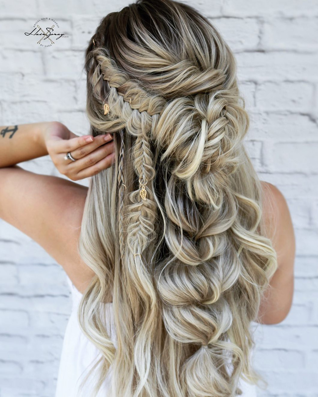 beach wedding hairstyles half up with braids long blonde hairspray_studio