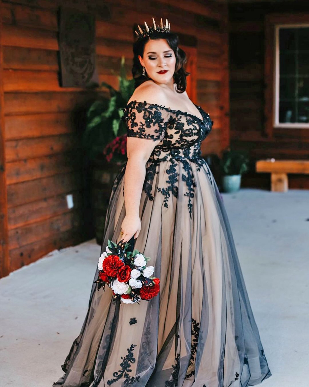 black and white wedding dresses off the shoulder lace plus size cocomelody