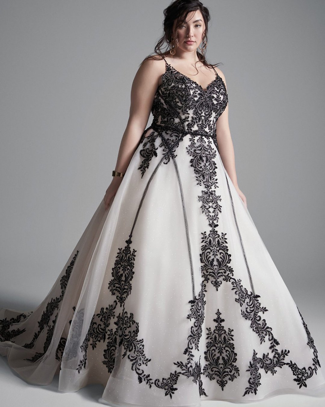 black and white wedding dresses plus size with spaghetti straps maggie sottero