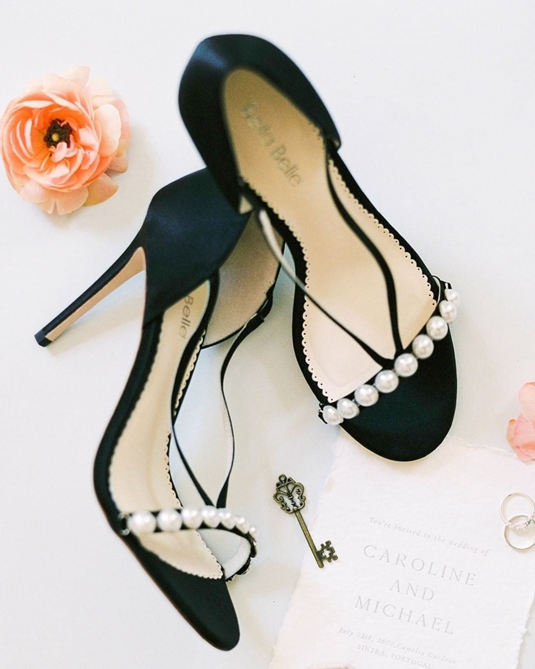 black shoes for wedding with heels pearls peep toes bellabelleshoes