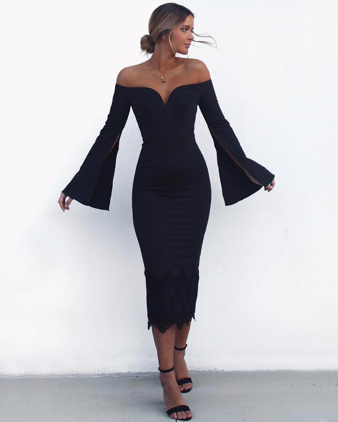black maxi wedding guest dress