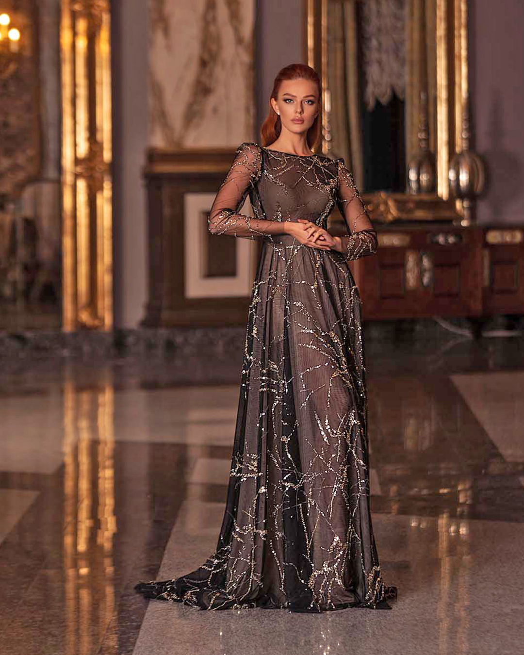 black wedding guest dress with long sleeves a line sequins wona