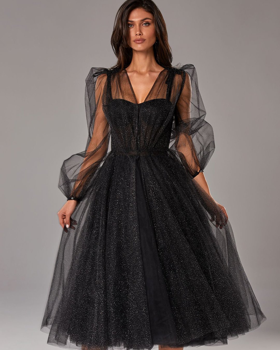 black wedding guest dress with long sleeves simple milla nova