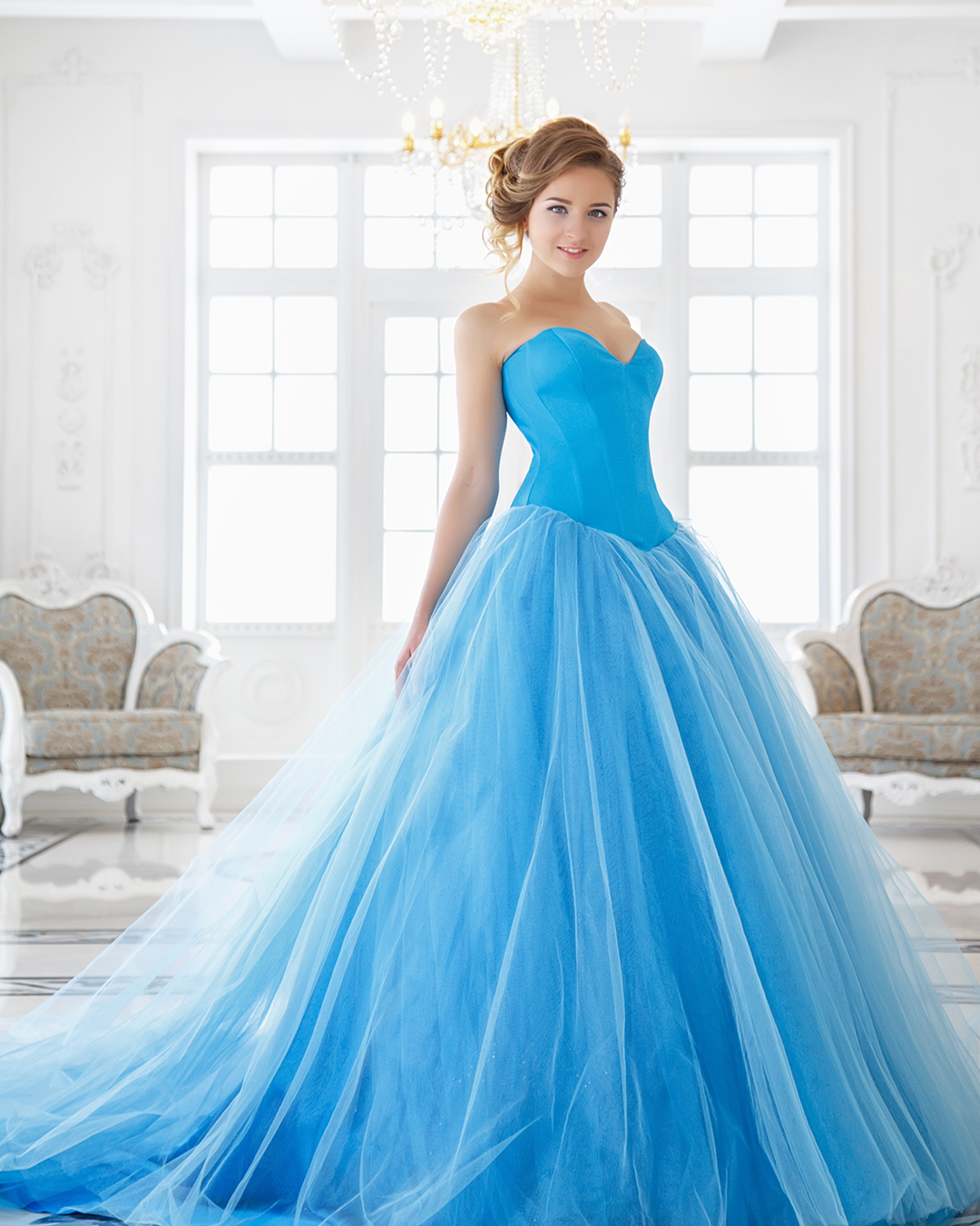 blue wedding dresses simple royal strapless neckline shutterstock