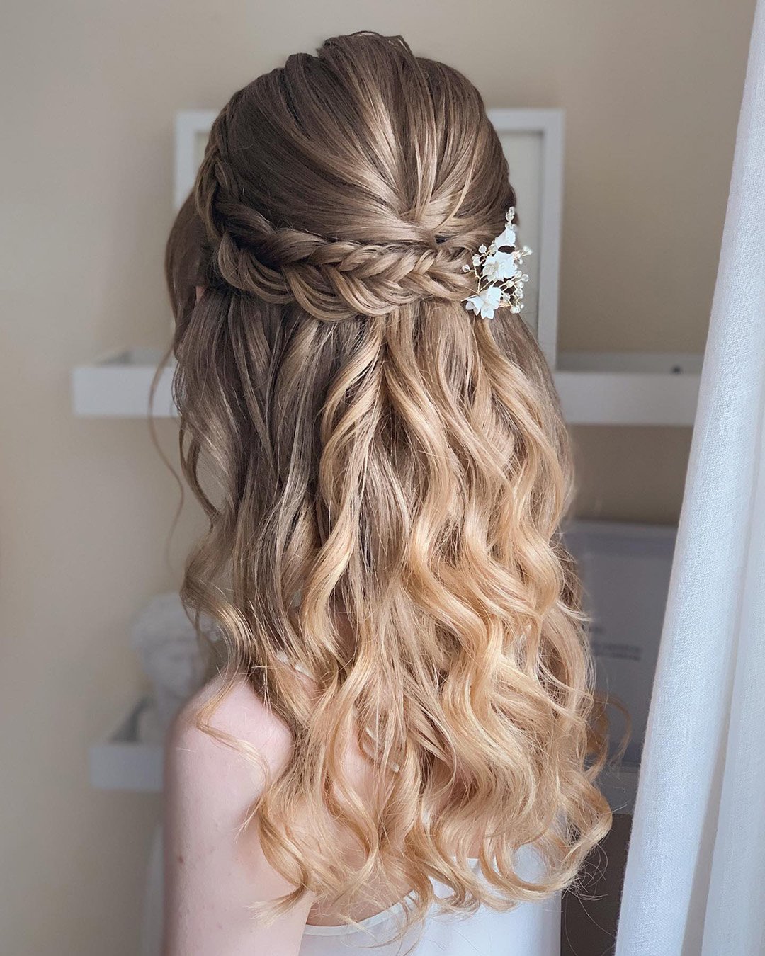 braided wedding hair half up with braided halo bridal_hairstylist