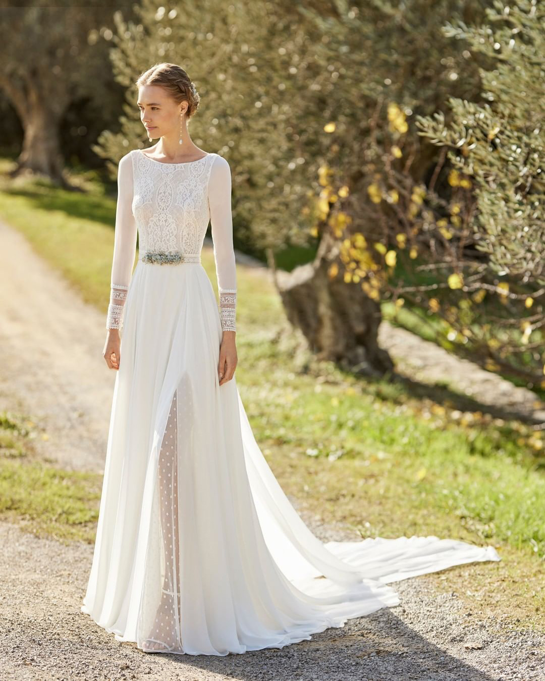 lace wedding dresses a line modest boho with long sleeve -