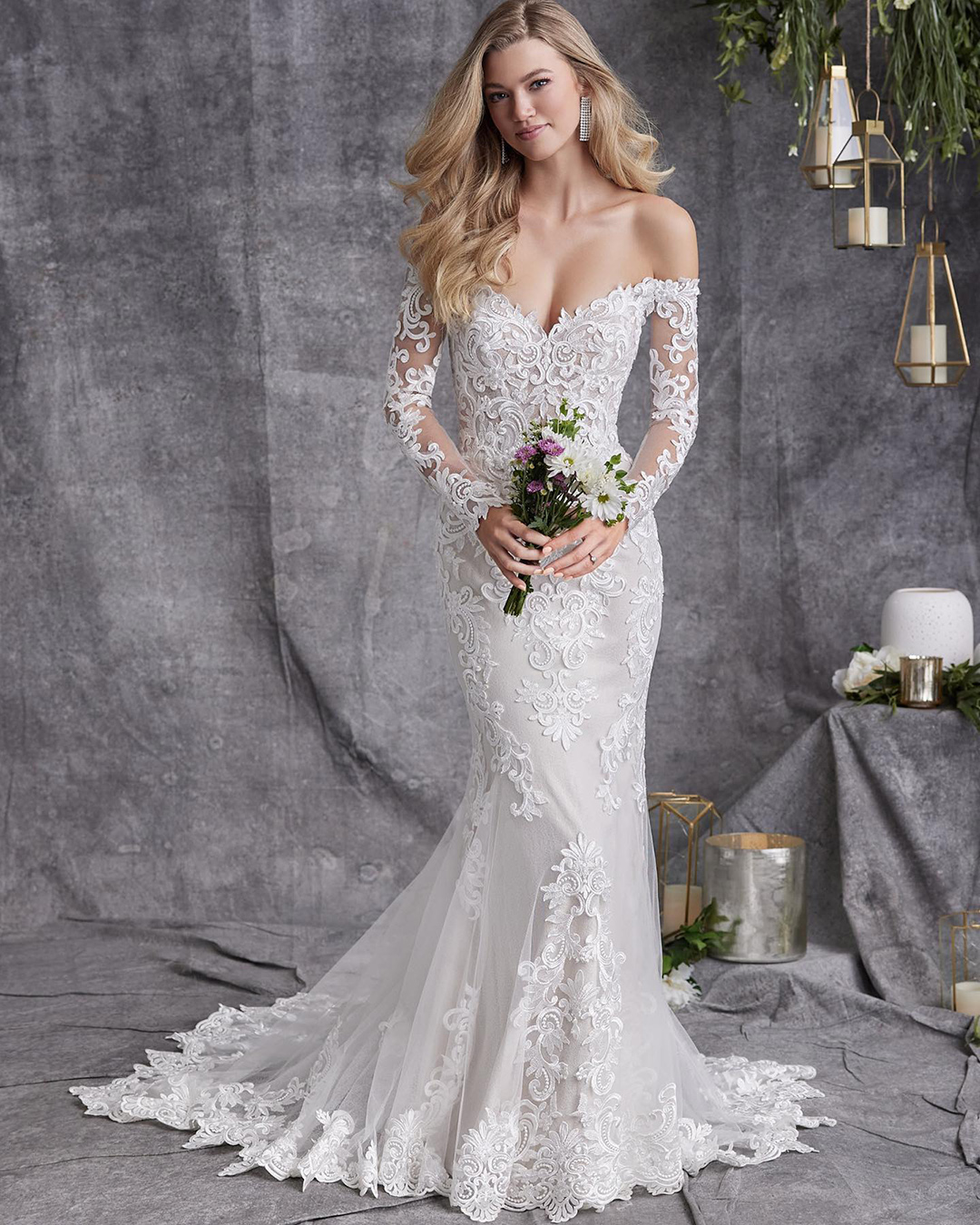 mermaid wedding dresses lace sweetheart neckline with long sleeves maggie sottero