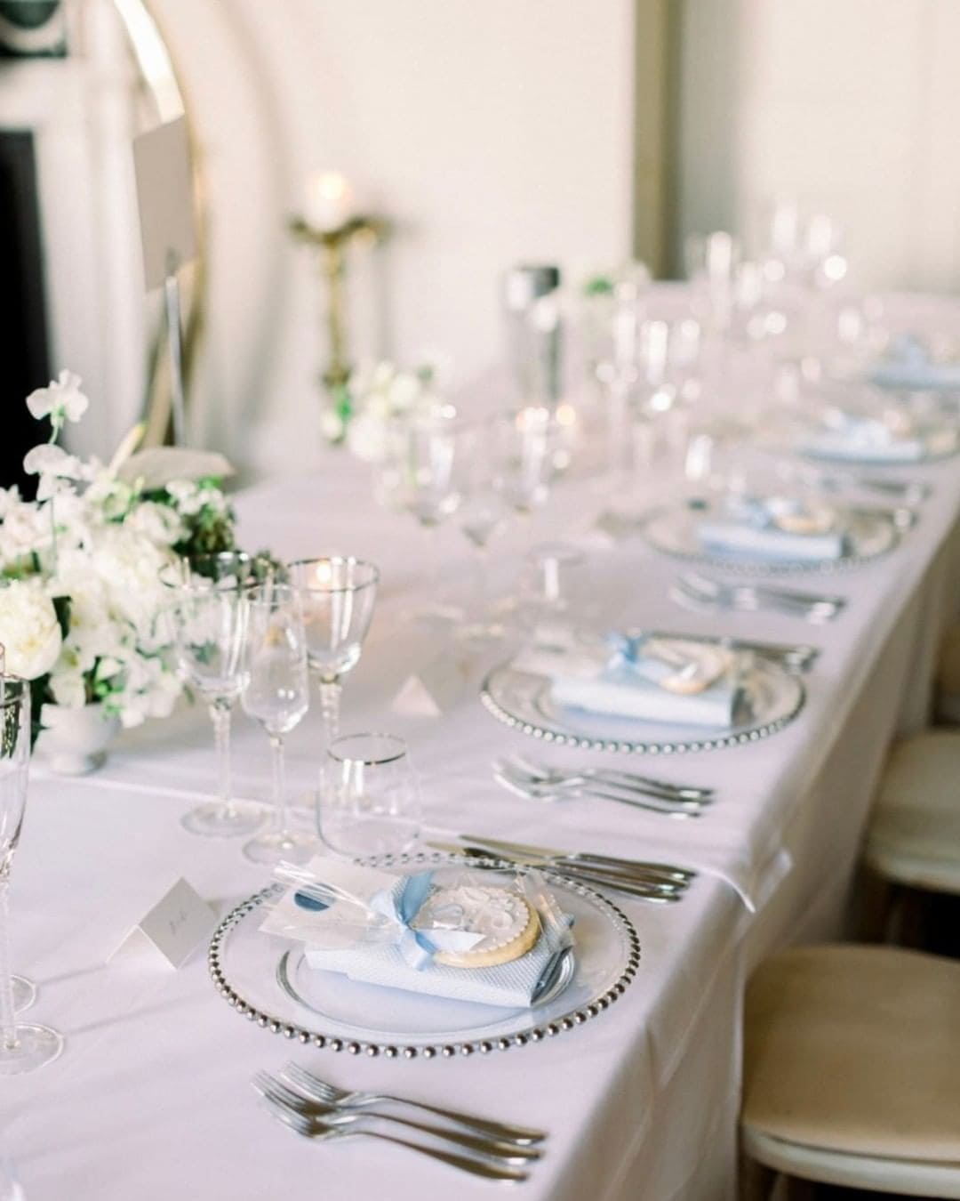 modern wedding decor white and silver plates