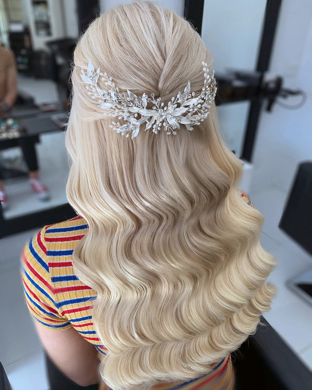 pin up wedding hairstyles half up half down with waves kykhair