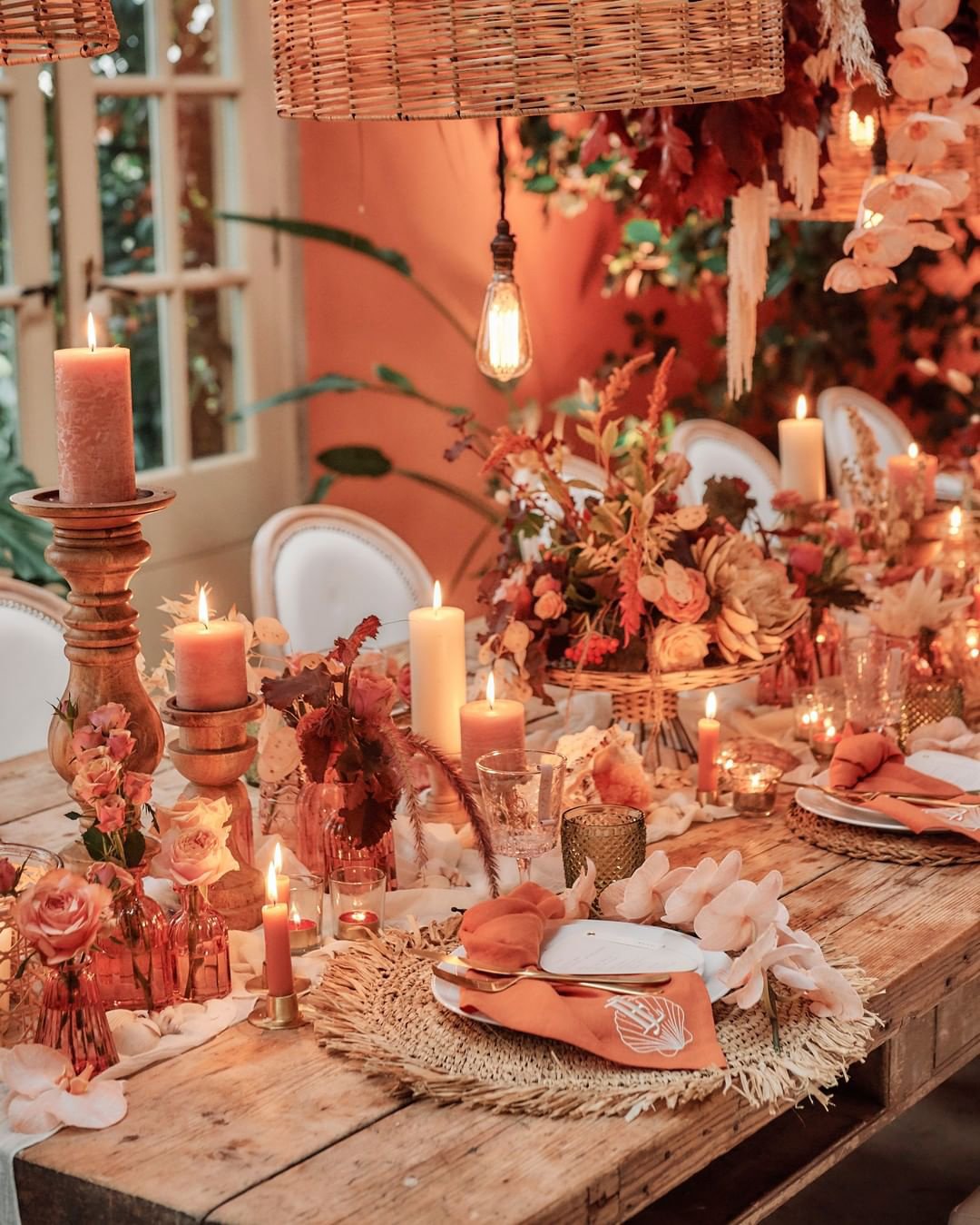 rust wedding theme table decor with candle whitehouse_crockery