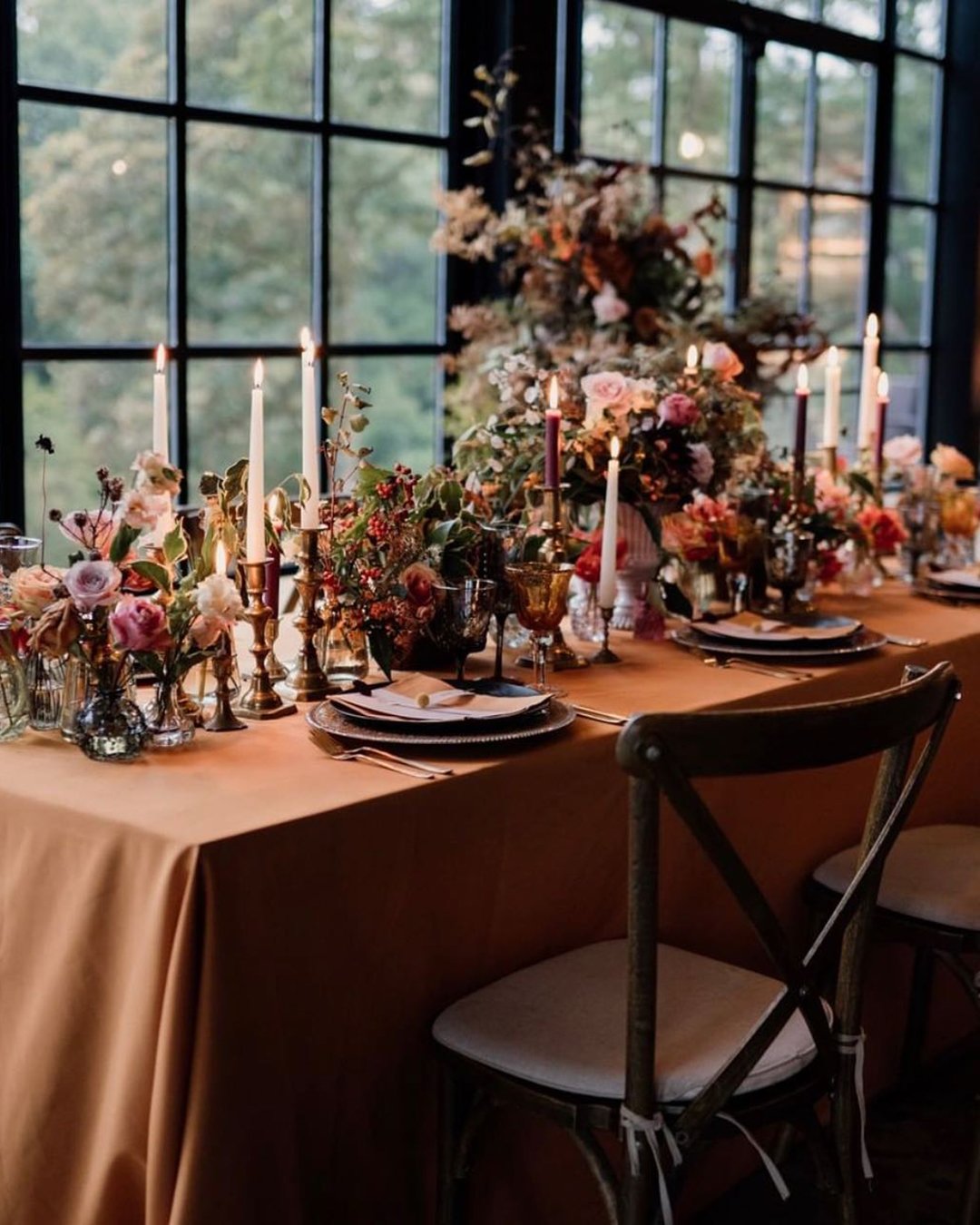 rust wedding theme table near window whitehouse_crockery