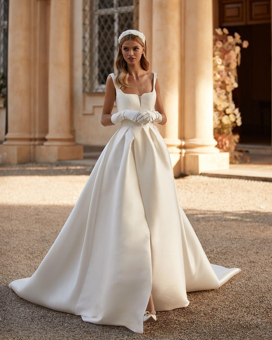 simple wedding dresses elegant with gloves sweetheart neckline milla