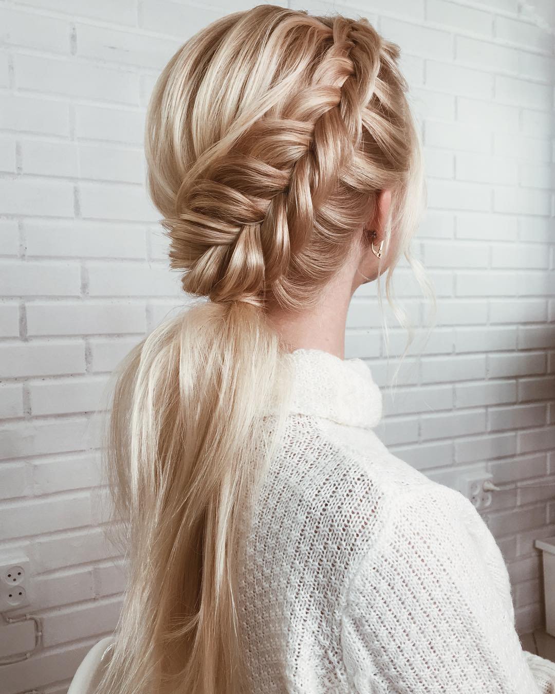 spring wedding hairstyles braided low ponytail lenabogucharskaya