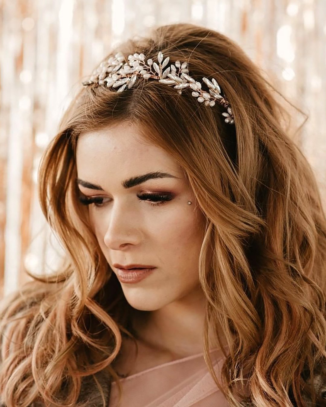 spring wedding hairstyles hair down with bridal halo clairehartleystylist