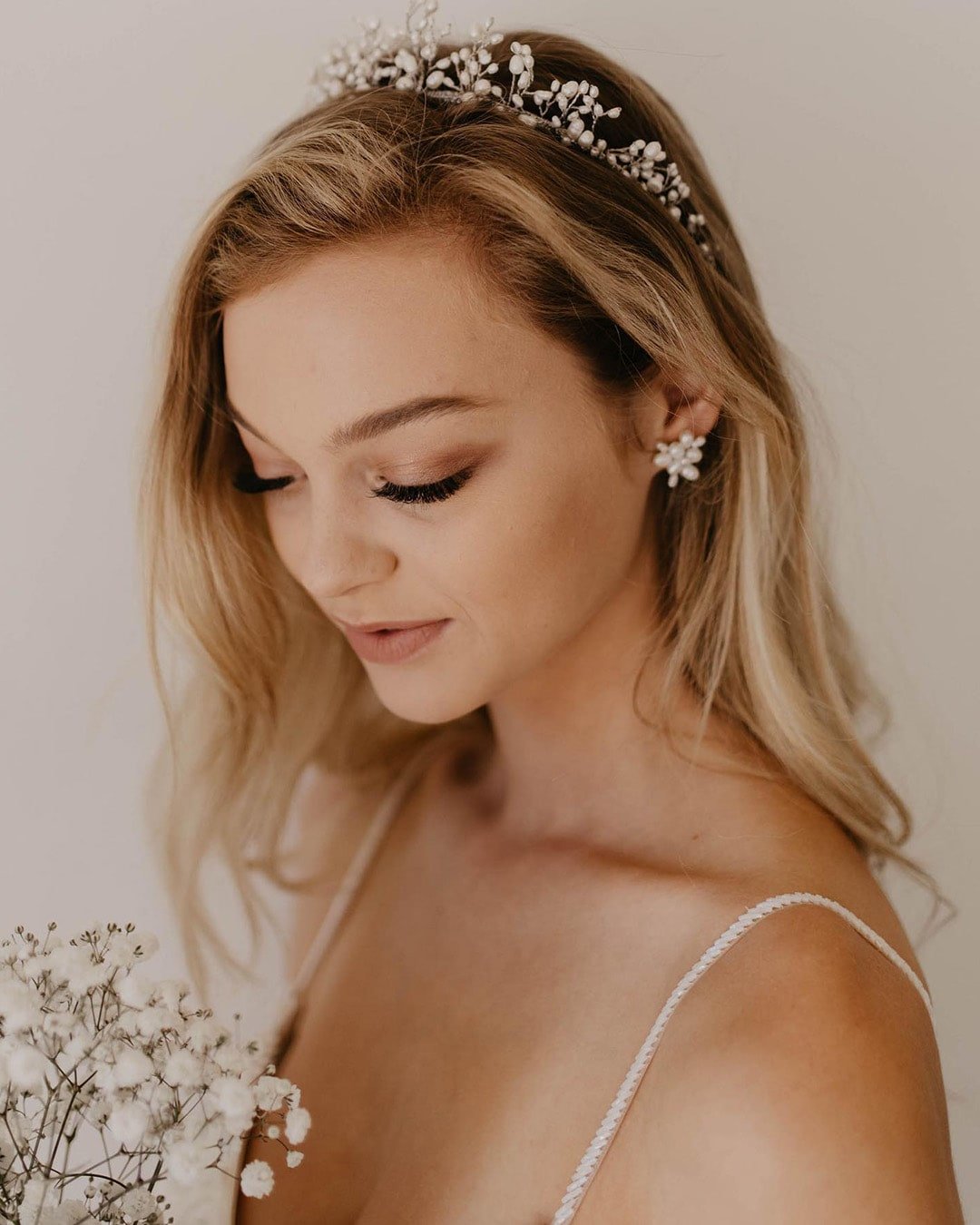 straight wedding hairstyles down with pearly tiara untamedpetals