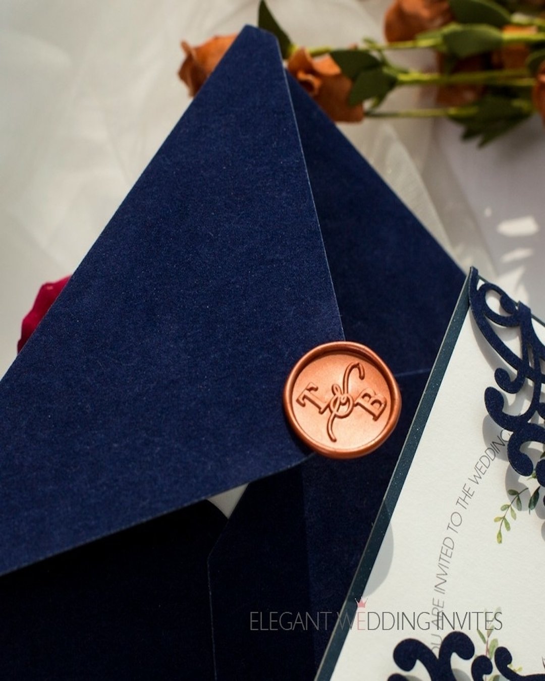 Terracotta Wedding Invitations Velvet Envelope