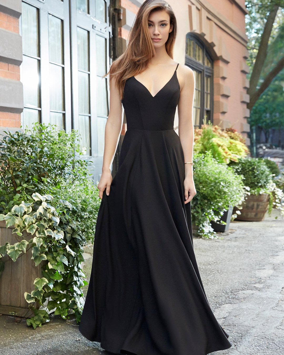 wedding black bridesmaid dresses long simple with spaghetti straps hayley paige