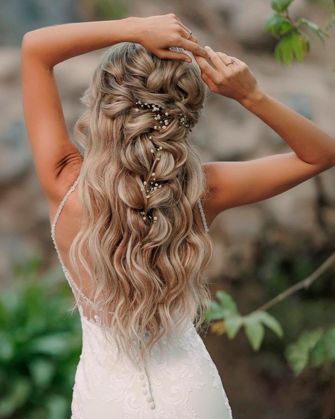 wedding hairstyles for long hair braid flowers