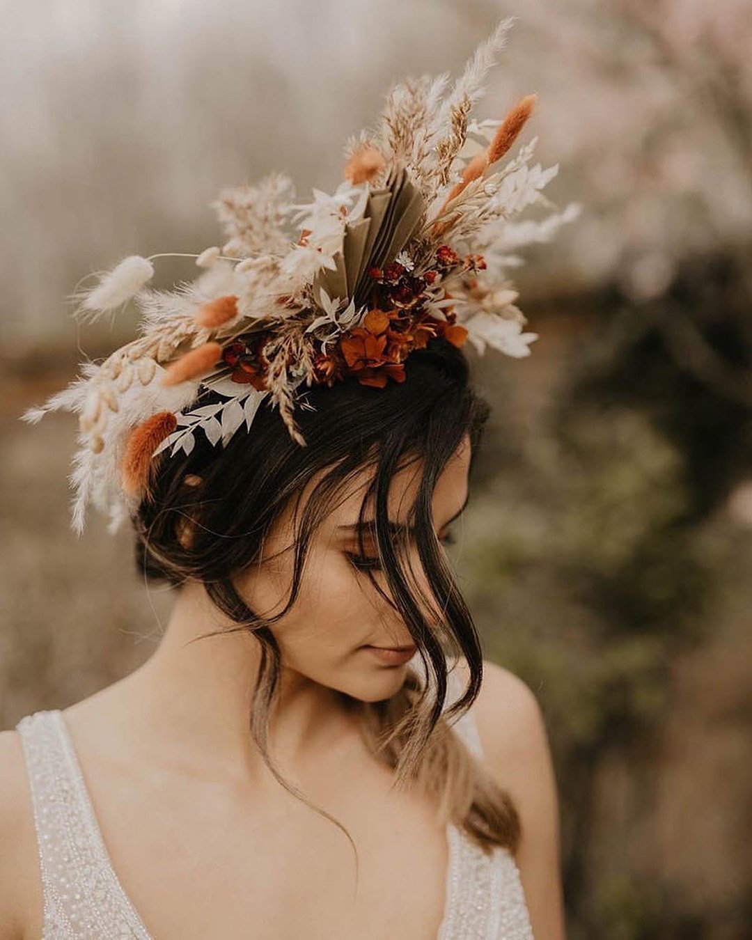 wedding hairstyles with crown halo boho flowers clairehartleystylist