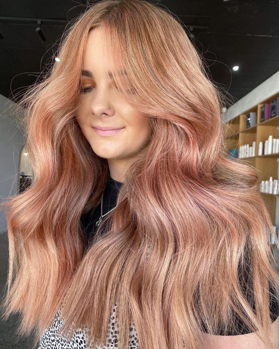when to color hair before wedding rose gold long hair