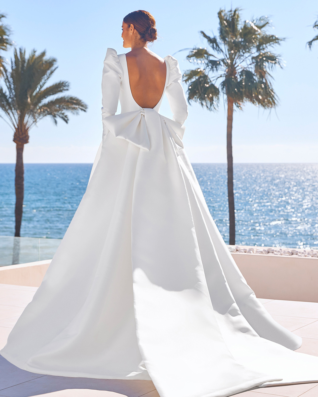 backless wedding dresses simple with long sleeves bow pronovias