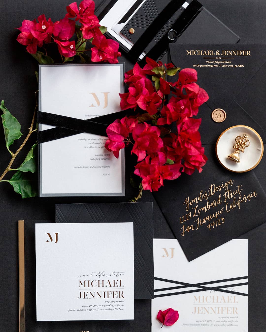 black red wedding invitations ribbons