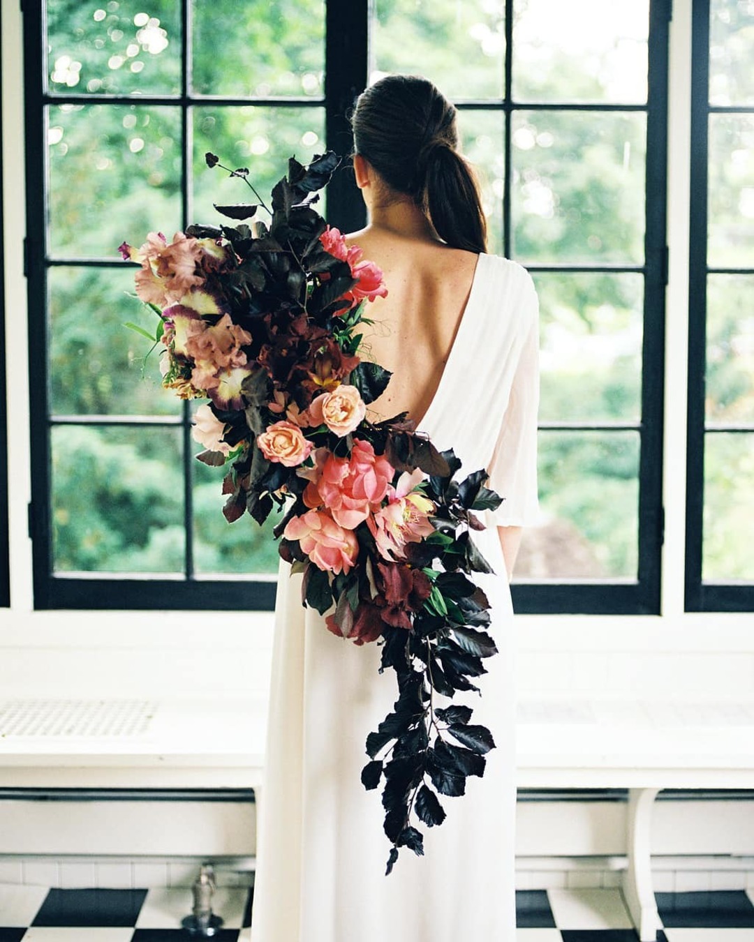 Black wedding bouquets cascading