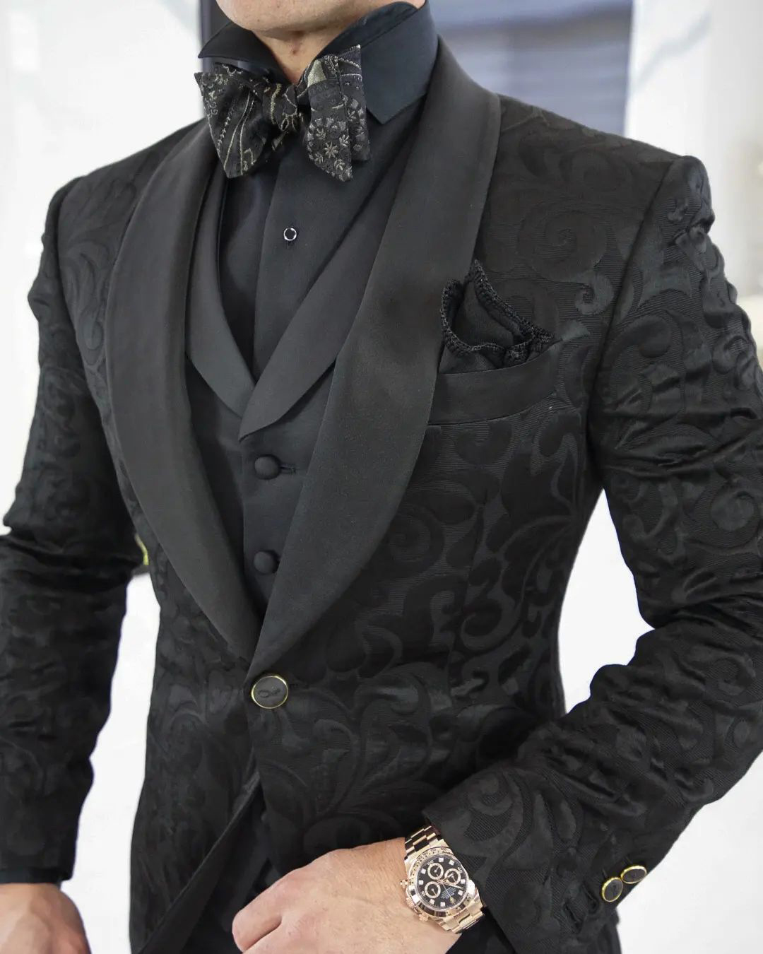 black wedding suit jacket velvet with bow tie sebastien