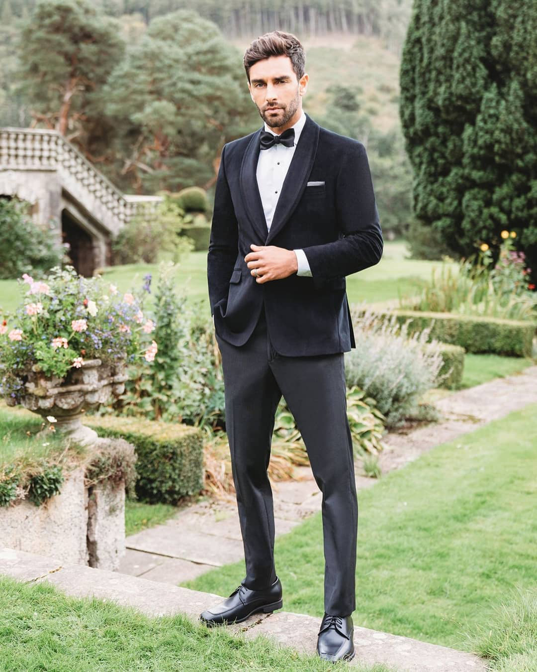 black wedding suit velvet jacket with bow tie masculino