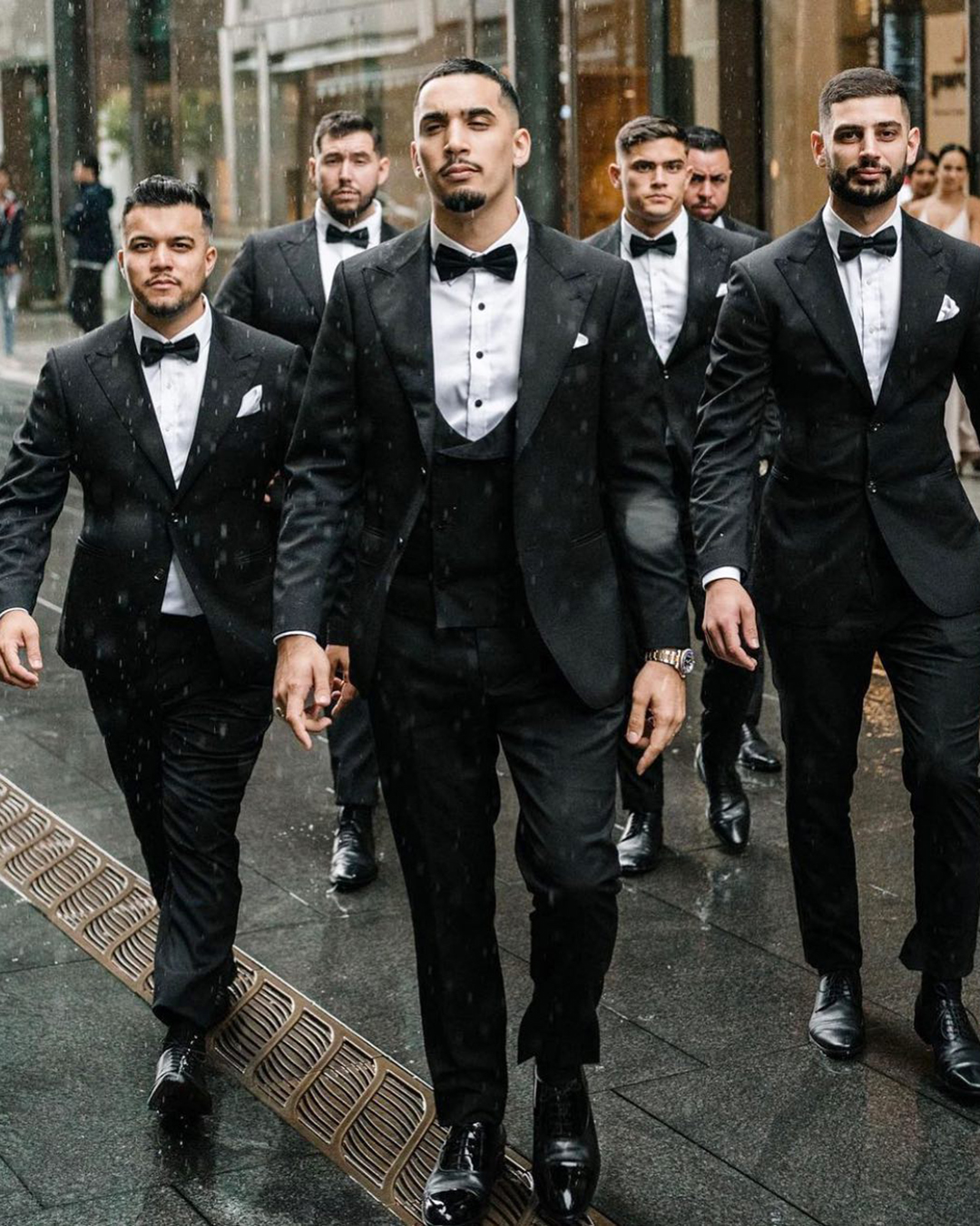black wedding suit with bow tie tuxedo with white suavebespoke