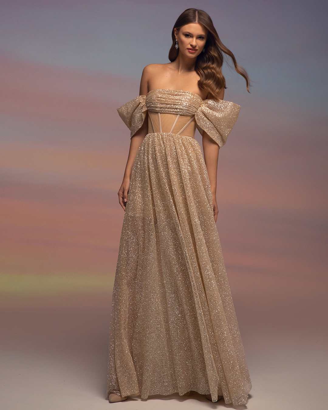 gold wedding gowns a line off the shoulder champagne rebel