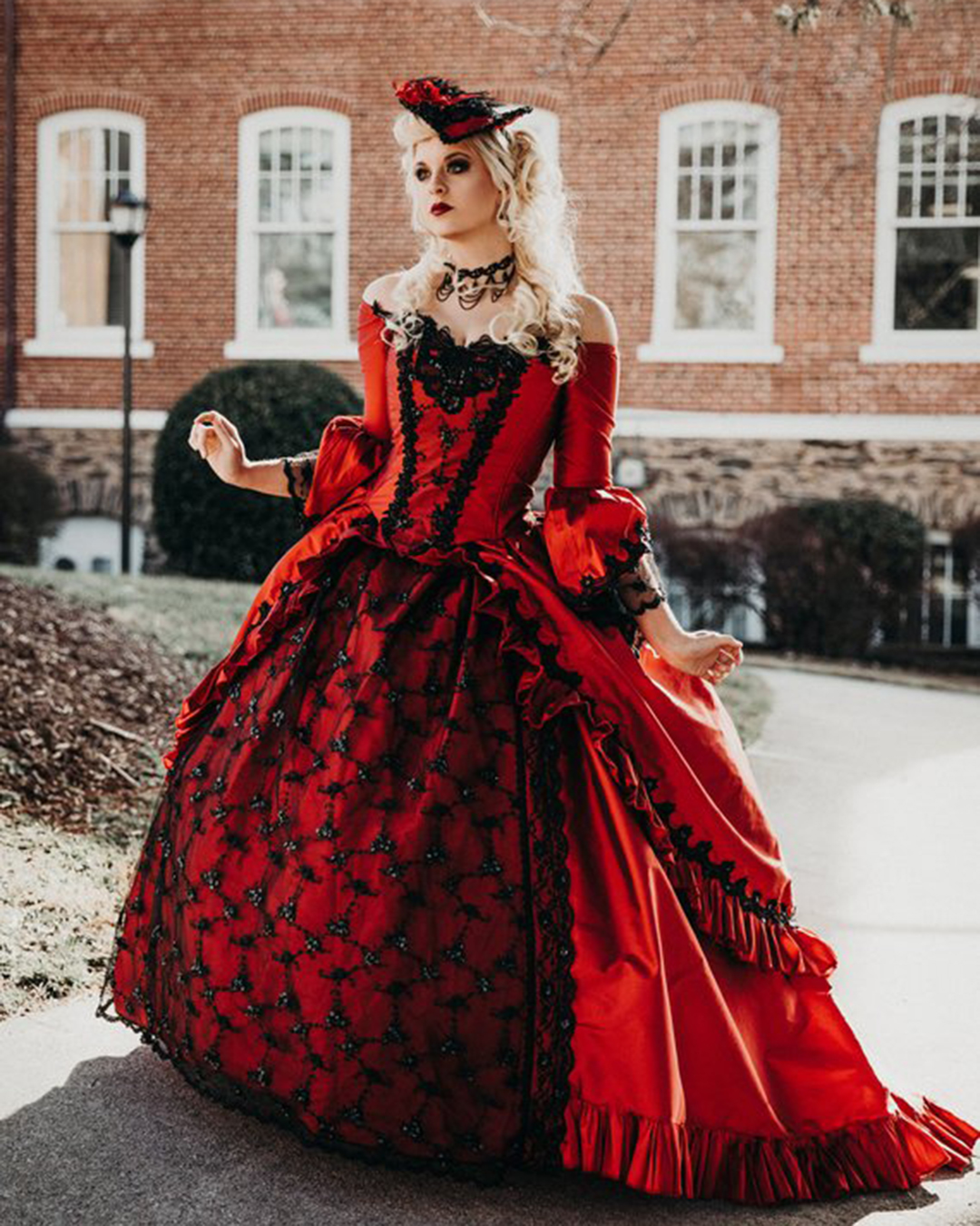 gothic wedding dresses red ball gown with long sleeves romanticthreads