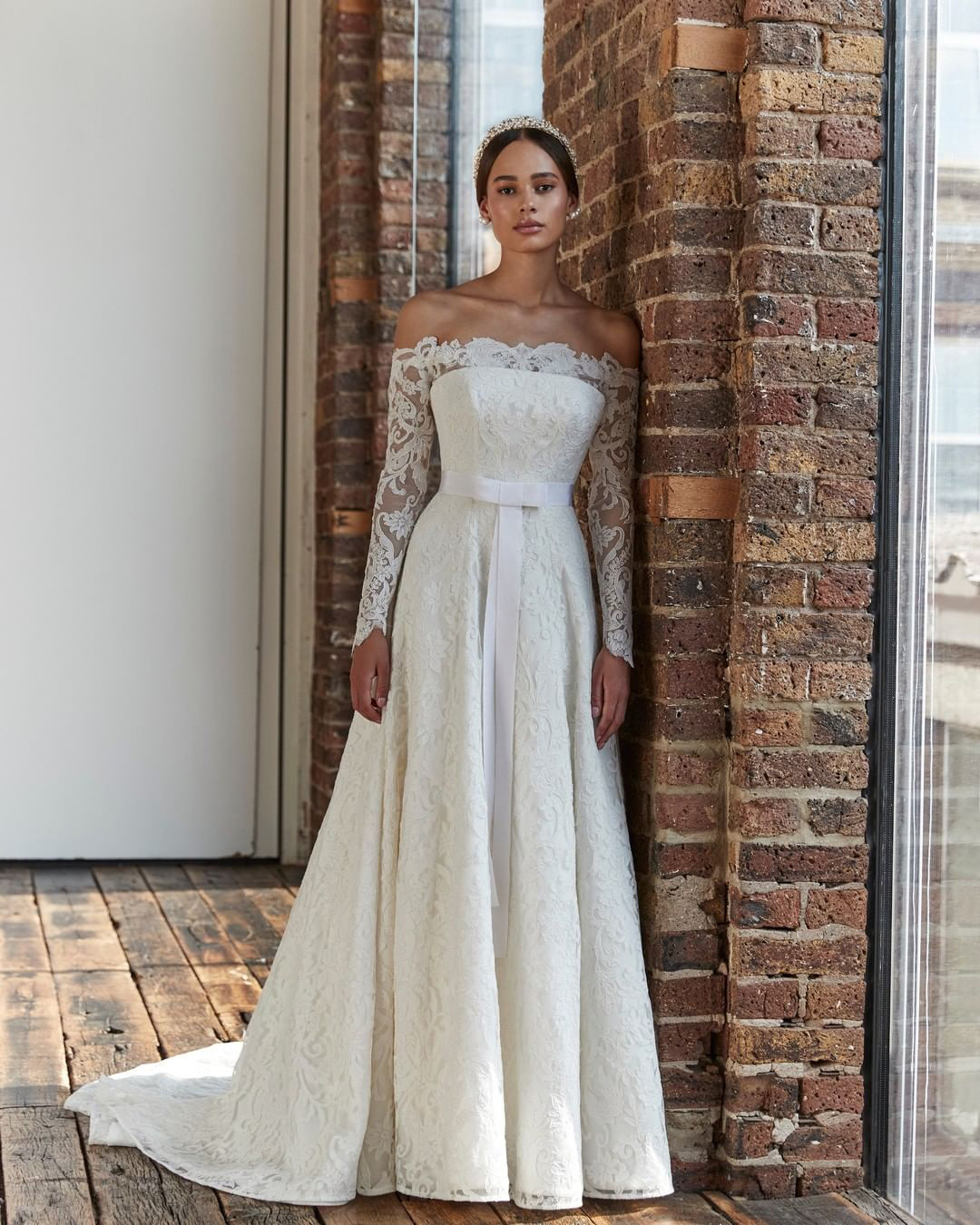 off the shoulder wedding dresses a line with sleeves lace sassiholford