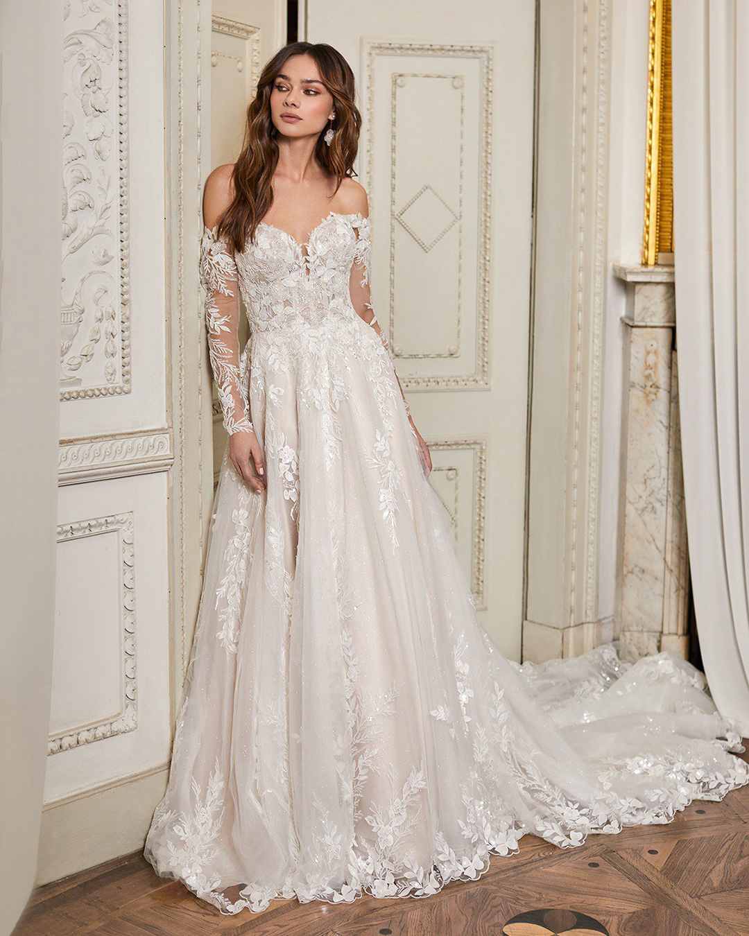 off the shoulder wedding dresses lace a line with sleeves val stefani