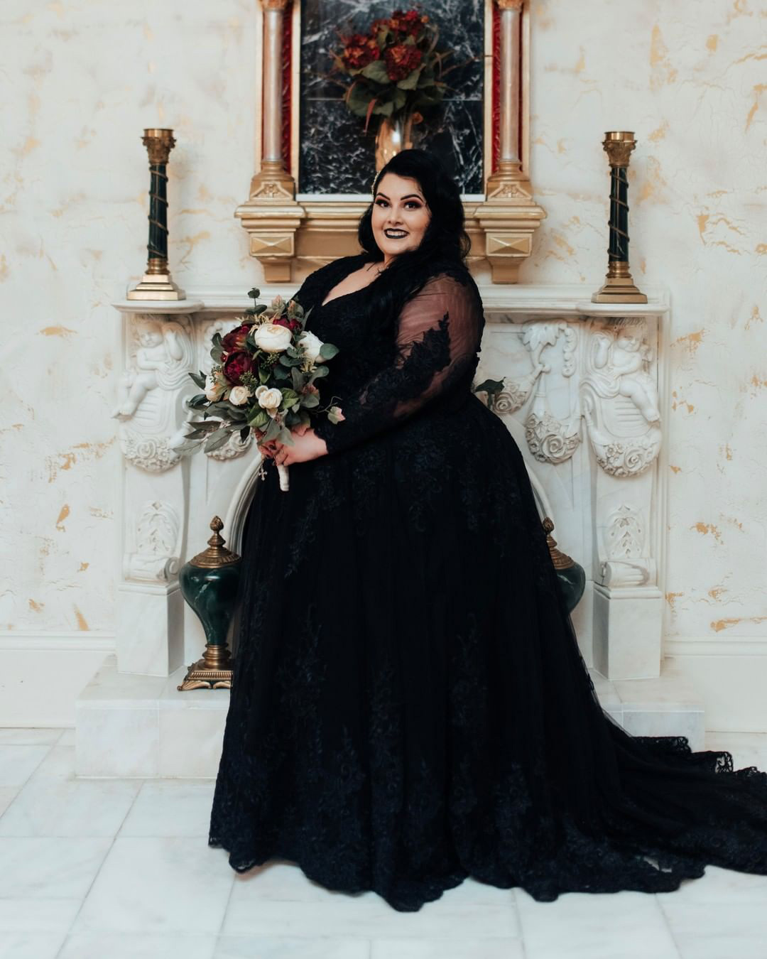 plus size black wedding dress ball gown with long sleeves cocomelody